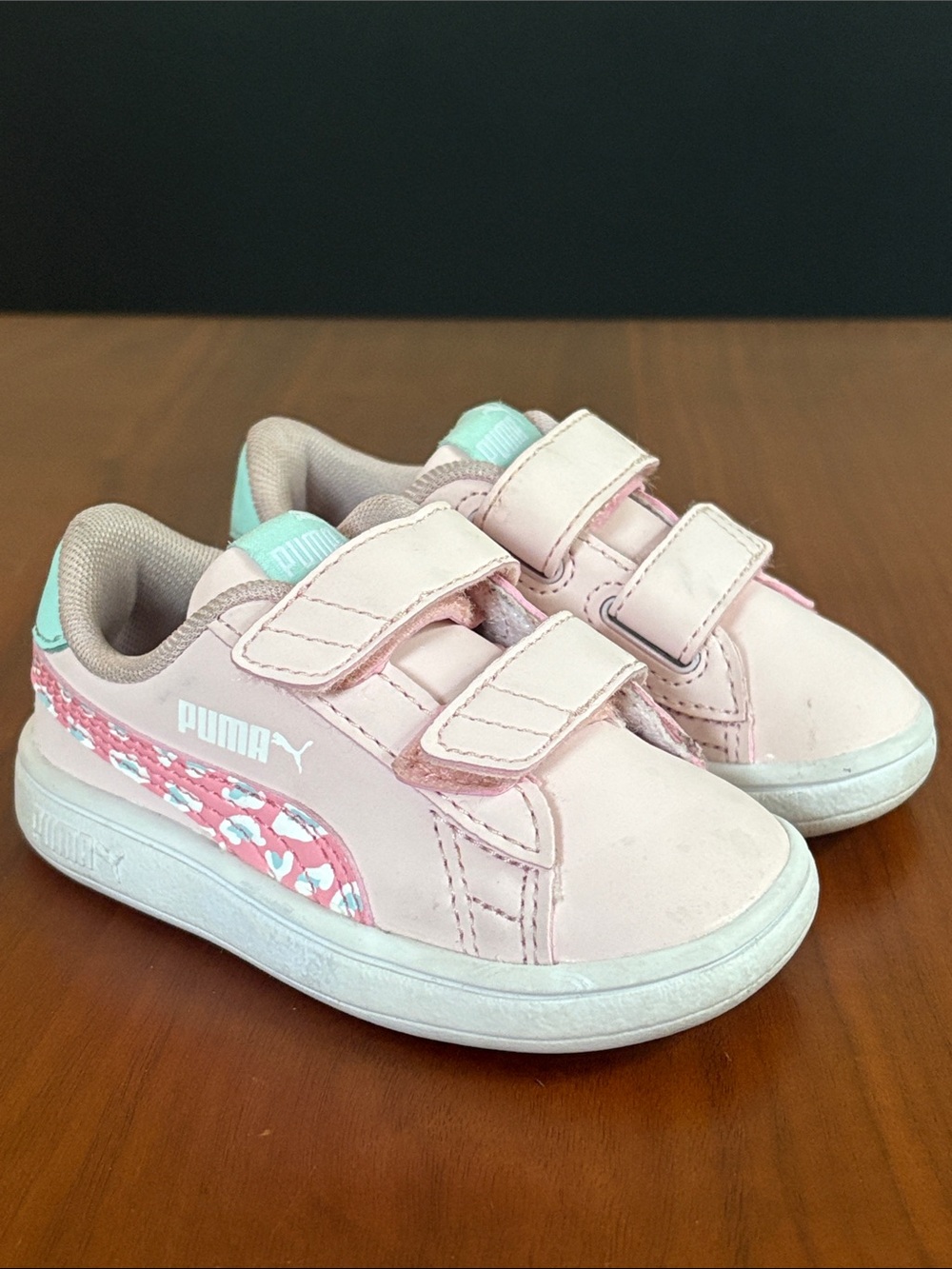 PUMA Smash v2 Roar Babies' Sneakers (Lotus-Peony Pink/Mint Green), size 5